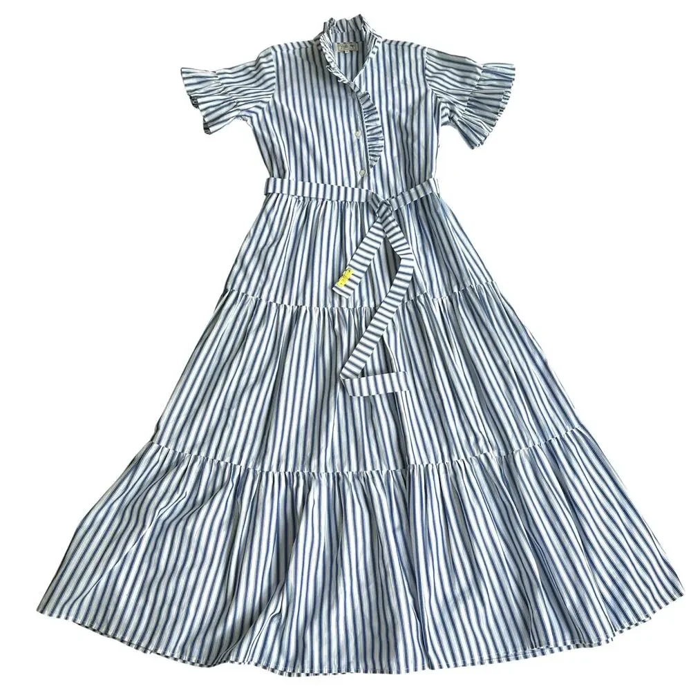 Mille striped tiered maxi dress coastal grandmother resortcore cotton Small - Picture 1 of 8